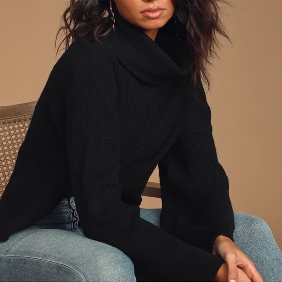 Lulus Fireside Chats Black Knit Turtleneck Sweater Size S - Picture 3 of 9